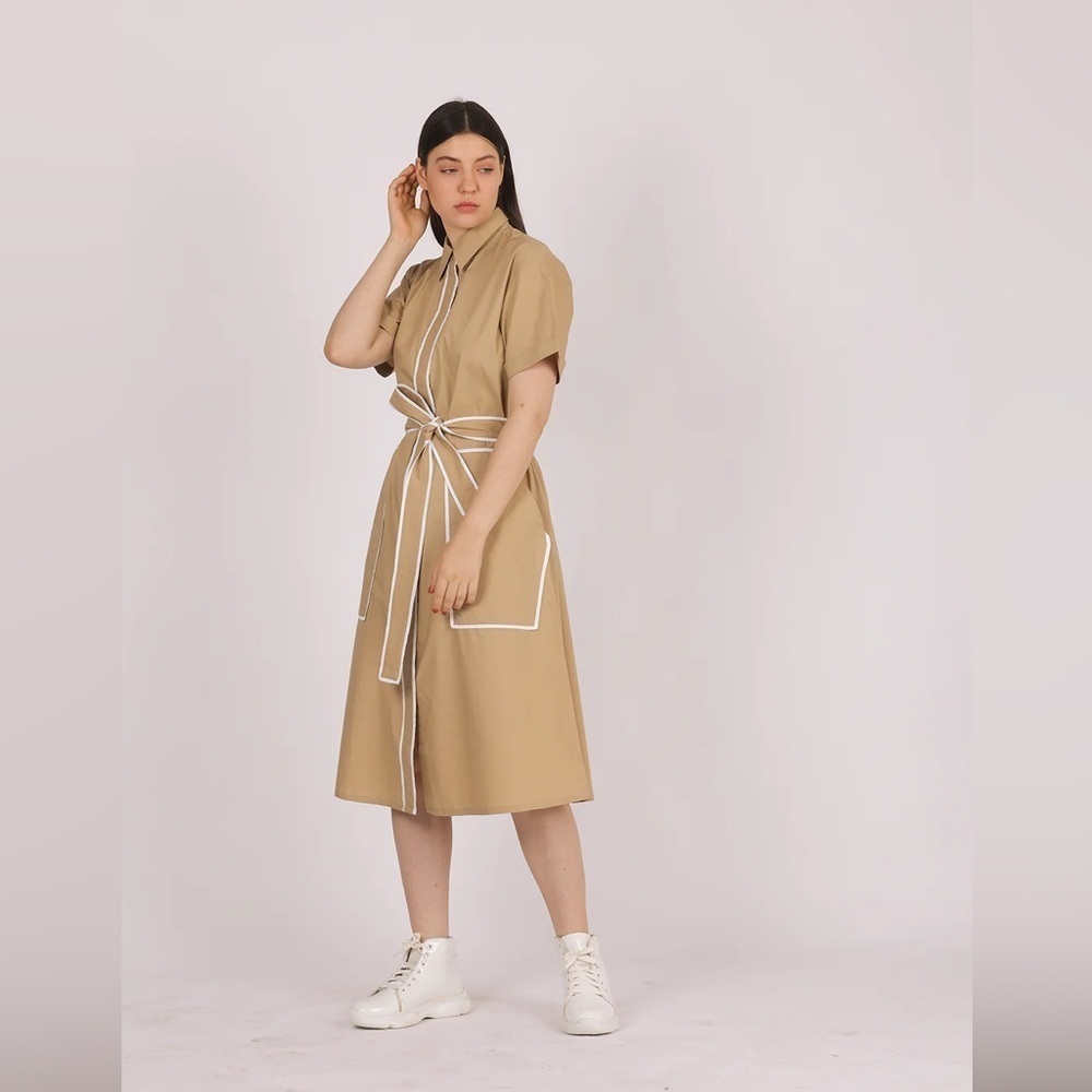 Sandra Darren Khaki White Pencil Dress Vintage 50s 60s